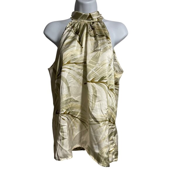 Rachel Zoe Sleeveless Halter Top Womens M Green Leaf Print Polyester Blend - Picture 1 of 6